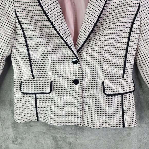 Womens Kasper Tweed Blazer Jacket Pink Black White Print 2 Button Size 8 - Picture 3 of 11